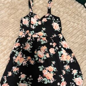 No Boundaries Black Dress with Pink and Green Floral Design